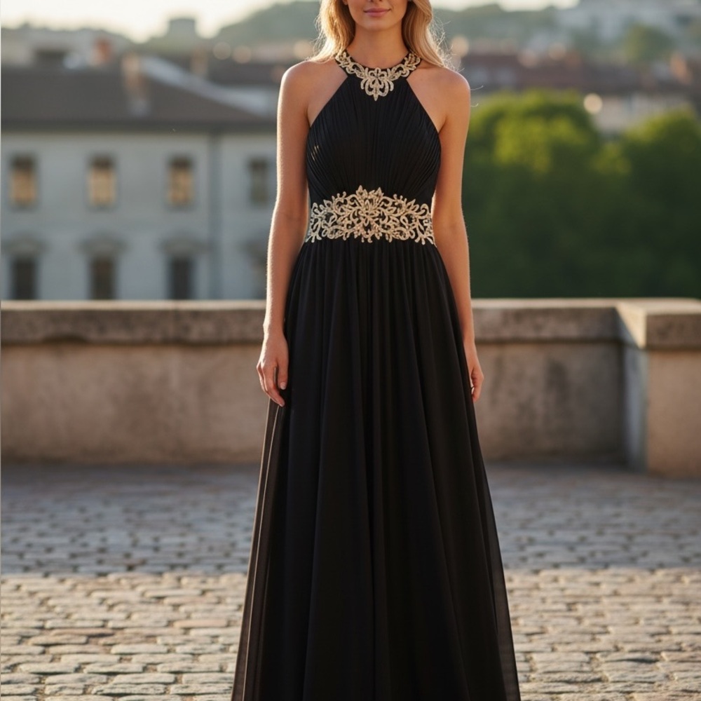 Elegant Black and Gold Evening Gown